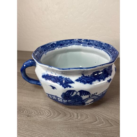 Vintage, Ironstone, Variant Blue Willow, Invalid-Adult Chamber Pot 11inx9inx6in - Picture 9 of 9